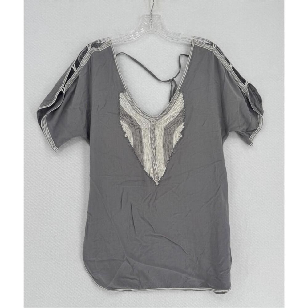 ❤️Free People Gray Backless Embroidered Cold Shoulder Tunic Top Size Small